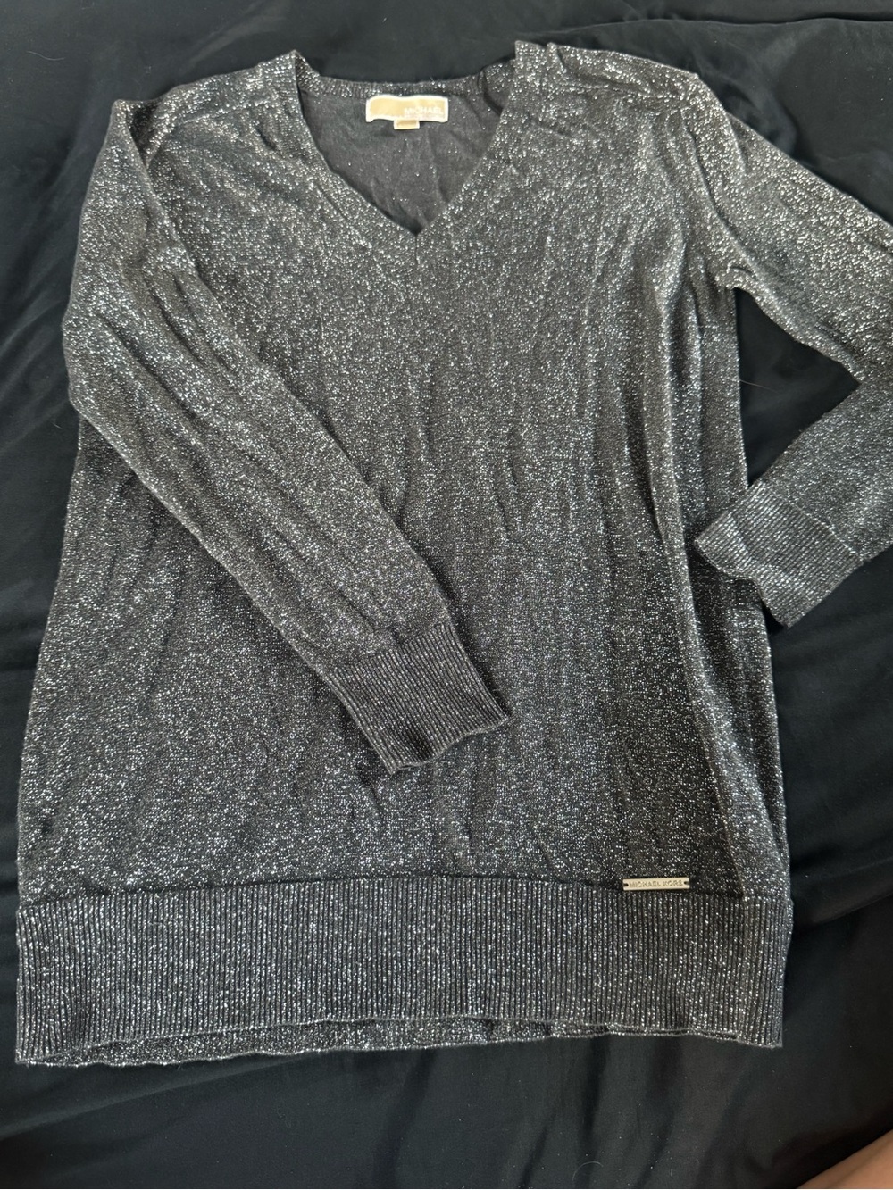 Michael Kors Metallic Sparkle V-Neck Sweater size S